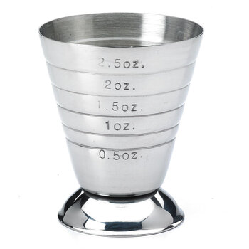 Barfly stainless steel measuring cup 2.5 oz. professional bartending tool. clear scale. easy to pour.