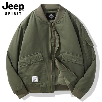 Jeep spirit pilot cotton jacket men's autumn and winter warm loose jacket workwear baseball collar thickened cotton jacket army green xl