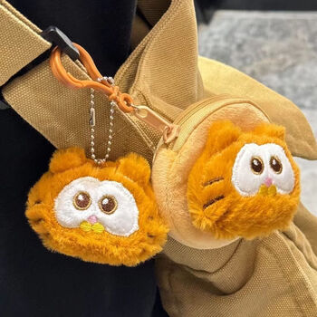 Meipai cartoon plush garfield coin purse key bag soft cute card holder sweet girly headphone bag doll pendant garfield round bag + key chain