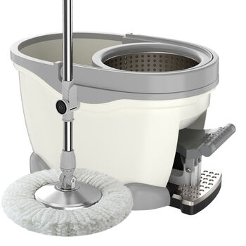 Rotating mop rod, universal automatic water slinging, foot pedal, mop bucket, mop, one-mop cleaning, lazy hand-free hand washing mop, off-white 2023 upgraded four-drive pedal, 3 reinforced rods + stainless steel plate