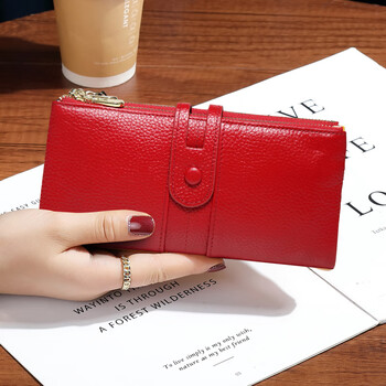 Vuniqson women's wallet long genuine leather multi-card slot coin purse large capacity soft cowhide fashion clutch for women burgundy genuine leather inside and outside