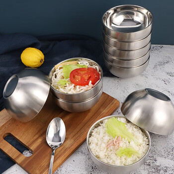 Bethes stainless steel bowl, soup bowl, noodle bowl, double-layer insulated tableware, anti-scalding children's bowl, 10 pieces, 12.5cm anti-fall rice bowl
