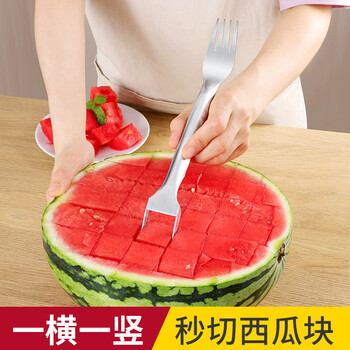 Necooks watermelon cutting artifact stainless steel watermelon fruit knife dual-purpose household fruit divider and dicer special tool for eating melon watermelon dicer double-headed dual-purpose can cut and fork