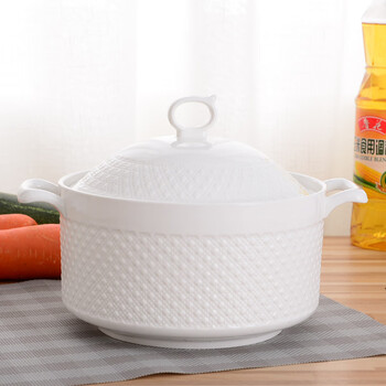 Hualan soup bowl large 12-inch household double-eared ceramic soup bowl with lid creative stew pot pure white large capacity rice soup 2200ml white diamond style 10l