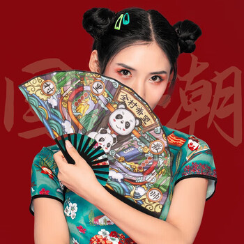 Tatanice folding fan, chinese trendy internet language personalized comic fan, silk fabric handmade fan as a gift to friends and teachers