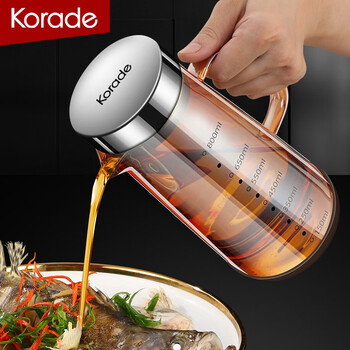 Korade high borosilicate glass oil pot kitchen supplies non-sticking oil with scale seasoning bottle canned soy sauce vinegar leak-proof oil bottle with nozzle amber oil pot 500ml