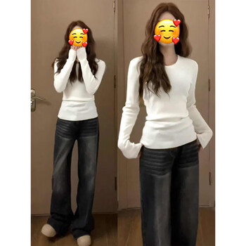 Qumile white bottoming long-sleeved t-shirt for women in autumn and winter new style german velvet inner with slim right shoulder, slim and warm top, white m