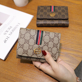 Calculat&keen wallet women's short 2025 new compact thin wallet versatile atmosphere folding large capacity card holder simple coin clip se apricot color