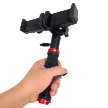 Svenwan is suitable for outdoor handheld dual mobile phone holders, one-to-two shooting live broadcast brackets, desktop tripods, portable two-position customized models, customized models, two-position cameras + red handheld handle