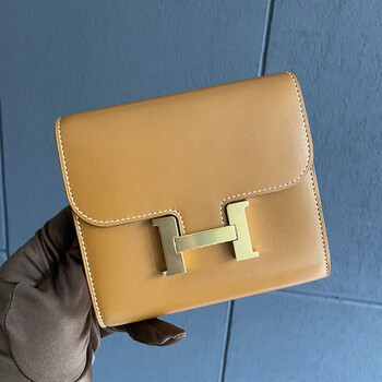 Second-hand 99 new idle hermes (hermes)constance kangkang short wallet wallet beach gold buckle d engraved