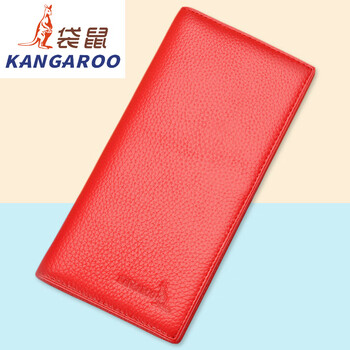 Kangaroo (kangaroo) qixi festival women's wallet long cowhide wallet card bag handbag multiple card slots hidden buckle zipper wallet red