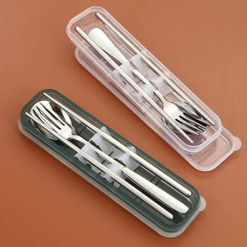 Ctrlend304 stainless steel portable tableware set, chopsticks, personal use, student adult chopsticks, spoon box, fork, special use, korean three-piece set, green box