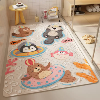 Yusenyi cartoon bathroom sliding mat dressing room children's bath special foot mat silicone baby shower suction cup anti-slip suction cup swimming pool play vertical version 50x80cm (special offer for two packs, instant discount of 3 yuan)