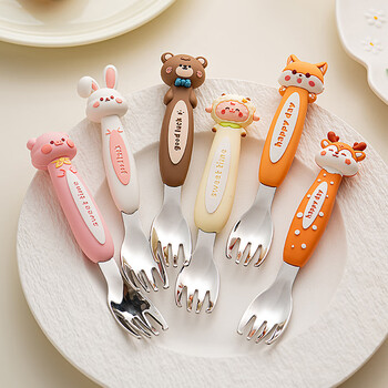 Onlycook children's fruit fork 316 stainless steel food supplement spoon fork dessert small fork ingot fork household steak fork salad fork 316 cartoon ingot fork bunny / 1 piece