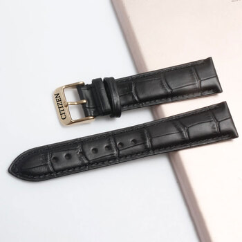 Citizen original genuine leather watch strap eco-drive series nh8350-08bb unisex butterfly buckle black + gold pin buckle 20mm
