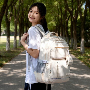 Edison edison high school student schoolbag female spine protection burden reduction reflective reflective water repellent junior high school large capacity travel backpack 2486-2