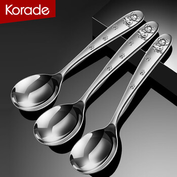 Korade stainless steel spoon 316 with steel seal food grade children's eating spoon round spoon cute thickened spoon 316l koala spoon 5 pieces