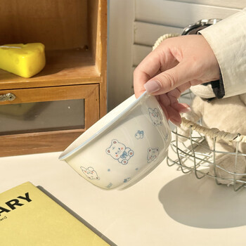 Zi sha ins cute new underglaze color rice bowl girl ceramic set salad high-value high temperature resistant bowls and plates tableware blue bear 1 bowl