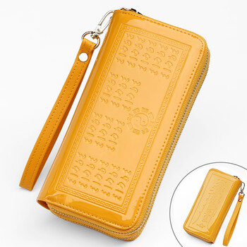 Sharelove gold wallet for women, yellow long mobile phone bag, card holder, all-in-one men's new transfer transport, mother's fortune, double zipper bright leather, yellow character bag, front