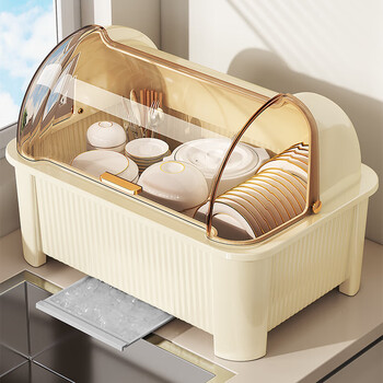 Centenary zhenghe tableware storage box cupboard drain dish rack kitchen covered tableware storage box dish shelf cream white huge size recommended for 5-6 people