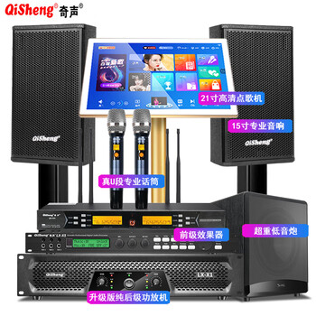 Qisheng family ktv audio set karaoke machine karaoke professional home theater karaoke conference room stage performance equipment full set of tv living room bar clear bar speaker 15-inch professional karaoke set + dual wireless microphones + subwoofer