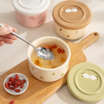 Wellmeet ceramic steamed egg bowl with lid, steamed egg custard special steaming bowl for baby baby food, stewed eggs, boiled eggs, egg custard stewed lime green 350ml, steamed with lid