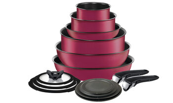 T-fal imported cookware 14-piece set, non-stick cookware, wok, saucepan, stew pot, soup pot, frying pan, pink rose powder, 14-piece set