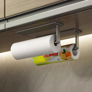 Added kitchen paper towel rack, household paper hanger, plastic wrap roll paper storage rack, wall-mounted punch-free lazy rag rack