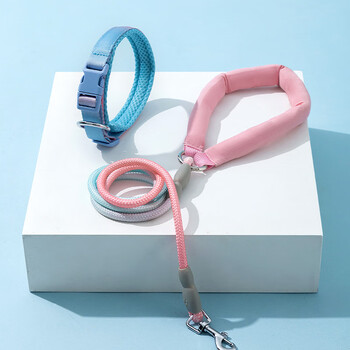 Hippie dog (hipidog) dog gradient leash dog rope medium and large dog samoyed golden retriever chain dog collar dog travel supplies viz pink 2 meter rope + bondi blue collar s (recommended weight 3-8kg)