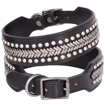 Didogpet dog collar cowhide metal anti-bite dog collar medium and large dog doberman german shepherd premium niche genuine leather dog collar dawn silver l recommended 30-50 catties