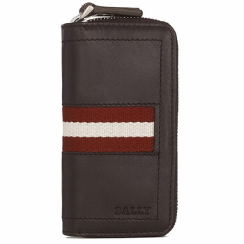 Bally holiday gift card holder classic calfskin red and white striped key bag for men and women triot brown