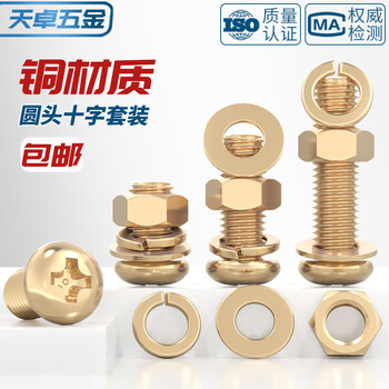 Tianzhuo hardware national standard pure brass full copper round head cross screw flat spring washer nut combination set pan head machine screw m5*30 (2 sets)
