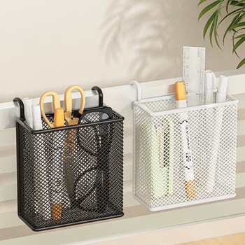 Wooden grid pen holder hanging hook storage box office desktop partition screen hanging basket can be wall-mounted workstation bedside storage white (hook 3cm)