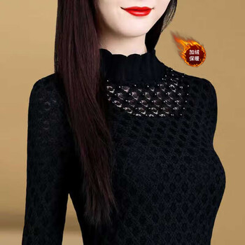 Dulan fashionable lace bottoming shirt for women autumn and winter 2025 new long-sleeved velvet warm shirt slim and versatile temperament top 837 velvet l suitable for 100-110 pounds