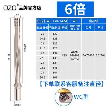Ozo large hole diameter with self-centering u-drill toolbar deep hole drill bit extended fast violent drilling water-jet u-drill 6 times wpd (20-24.5) c25