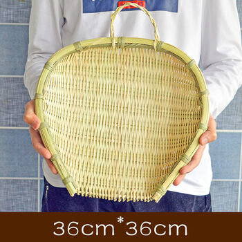 Enshousu bamboo washing basin drainage basket vegetable basket bamboo products dustpan storage basket kitchen household rice washing and draining basket 36*36cm suitable for 3 people