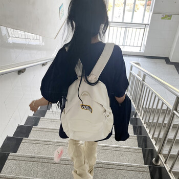 Xingxi high-looking schoolbag niche large-capacity backpack for girls college students korean style cute simple bag versatile backpack white without pendants