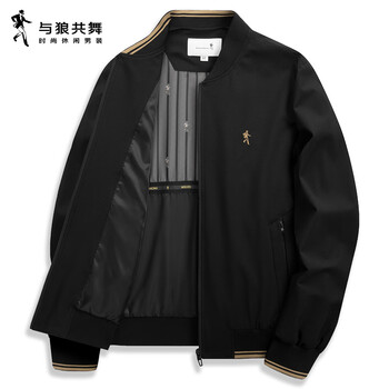 Dances with wolves, windproof and durable, fashionable and versatile baseball jacket, men's casual jacket 001 black 170