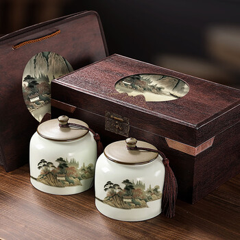 Gugentang jinjunmei black tea high-end wuyishan tea gift box lapsang souchong wholesale holiday gifts jinjunmei 500g high-end double ceramic jar wooden box