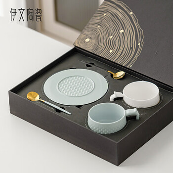 Yiwen ceramic coffee cup and saucer set high-end light luxury afternoon tea couple gift box wedding souvenir birthday gift premium gift box fengming-ceramic coffee cup pair