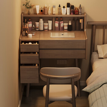 Black and white wood dressing table solid wood dressing table dressing table modern simple bedroom flip storage cabinet integrated combination dressing table black walnut color/with lights/dressing table made of solid wood shipped in one package + croissant chair 80 45 99.5cm