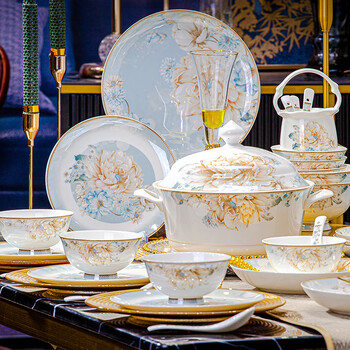 Finger sand 2025 gift bowl and dish set for home light luxury jingdezhen bone china ceramic tableware set bowls and chopsticks for moving into a new home phnom penh glaze yingxue 56-head practical rich pot