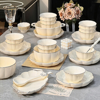 Xibaisheng high-end ceramic bowls and chopsticks set for household high-value dishes, plates, underglaze color tableware, a complete set of housewarming gifts for 4-6 people, 27-piece set 1399 ordinary pack