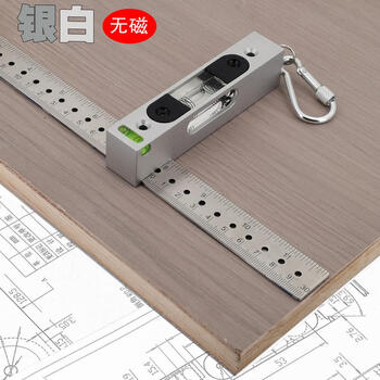 Renjuyi metal high-precision adjustable level small strip level bubble rectangular 30cm ruler positioning hole silver white non-magnetic + 30cm ruler