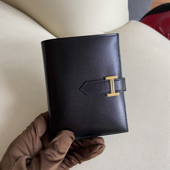 Second-hand 99 new idle hermes (hermes) bear short wallet black gold box leather wallet accessory box black