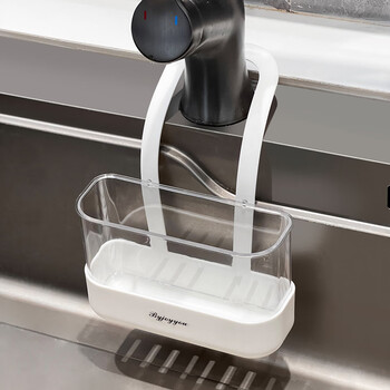 Bsd kitchen faucet rack sink dishcloth storage hanging basket sink drain basket multi-functional rag rack large faucet hanger (white)