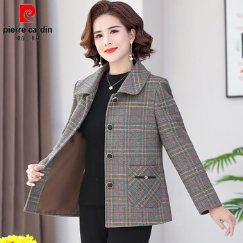Pierre cardin middle-aged women's plaid jacket 2025 autumn and winter new middle-aged and elderly mother's suit spring and autumn velvet thick woolen gray top xl about 100 pounds
