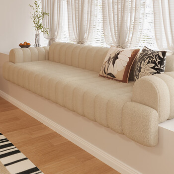 Lujie's universal cream-style bay window sofa for all seasons, anti-cat scratch 2025 new bay window mat, high-end teddy velvet window sill mat, teddy velvet piano key drooping style, milk tea color, customized link for special shooting
