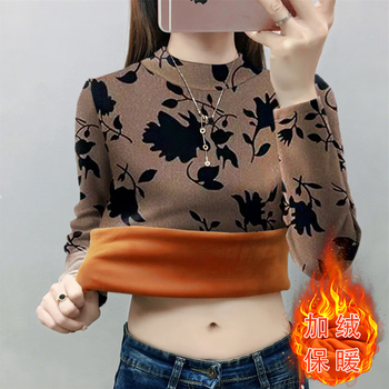 Shang tao velvet thickened bottoming shirt for women in autumn and winter mother's wear new half-high collar warm inner one-piece velvet top khaki velvet thickened xl recommended 110-125 pounds