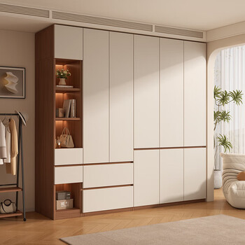 Xucai enf grade all solid wood flat door combination household minimalist light luxury style storage wardrobe bedroom integrated set ten doors 2.0m main cabinet + top cabinet + side cabinet